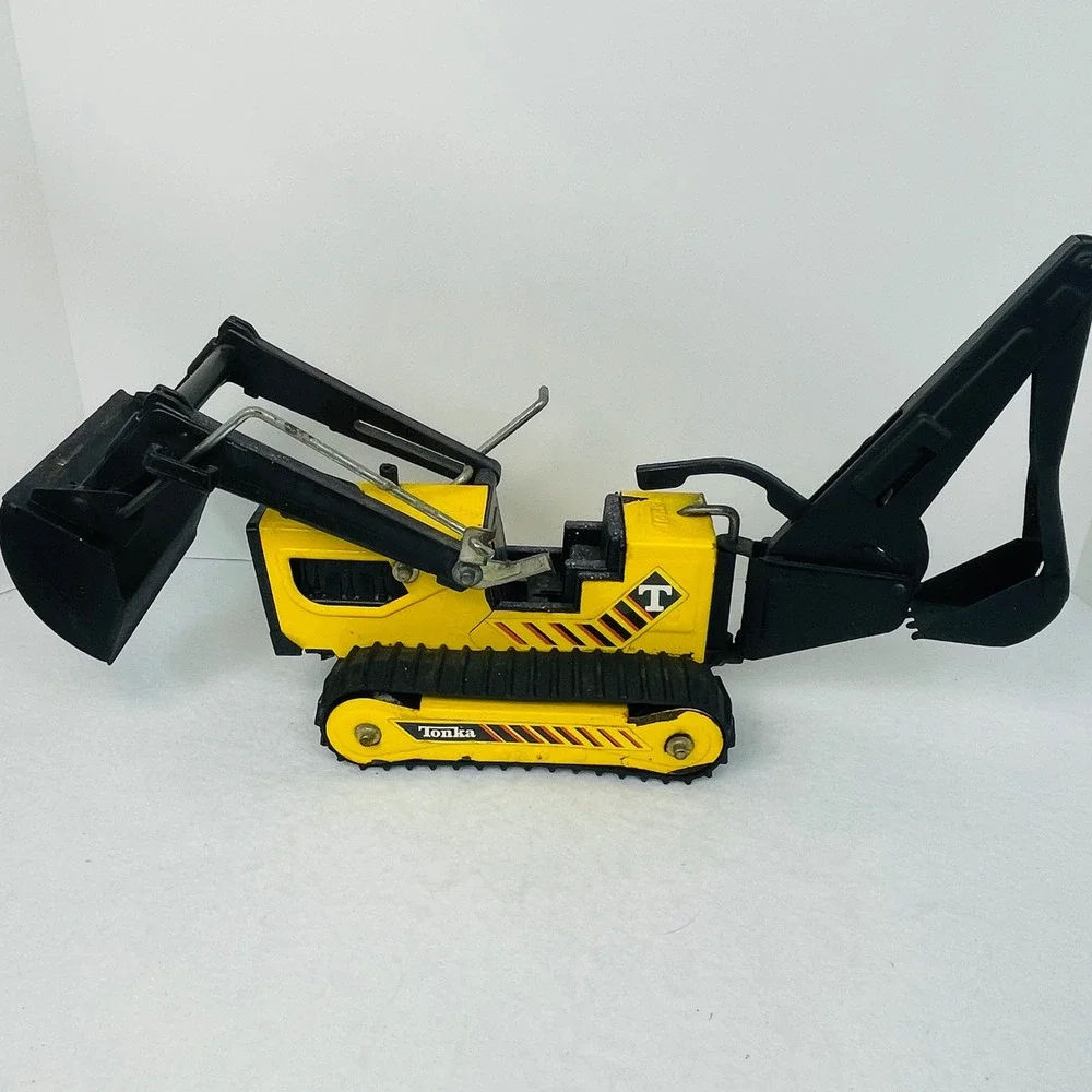 Vintage Tonka Pressed Steel Backhoe Loader Crawler Yellow Black Construction Toy